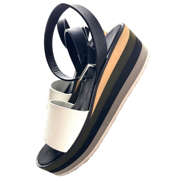 MUK LUKS Sandal Groove Time Platform Black White Green Ankle Straps Size 11 - Picture 3 of 7